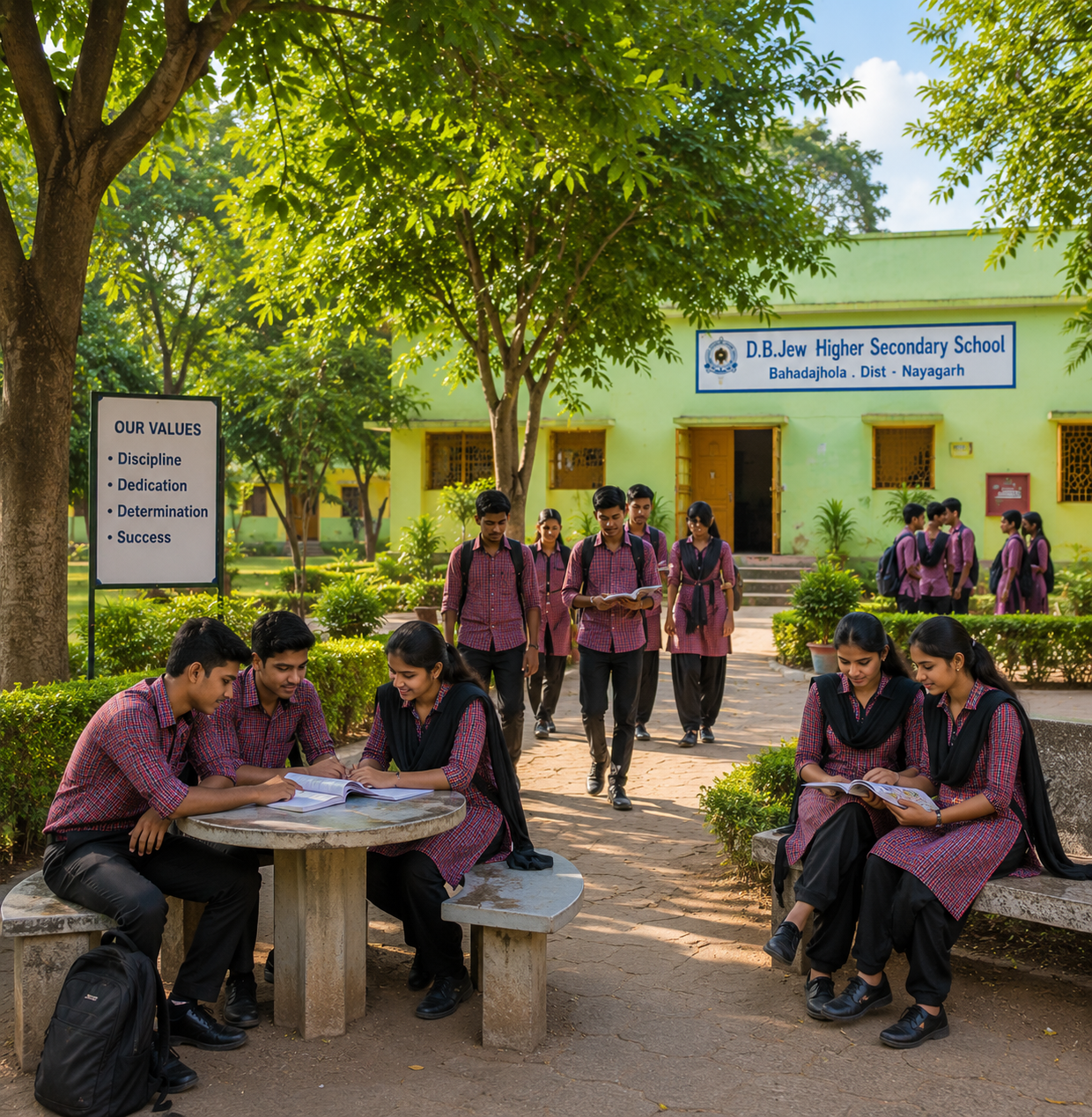 Campus corridor and shaded school building